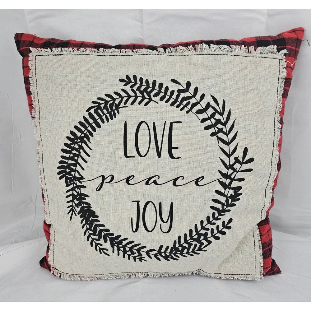 Stratford Home Buffalo Plaid Pillow Love Peace Joy Christmas Holiday Decor